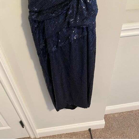 NWT Monique Lhuillier Collection Navy Blue Sequin Strapless Mini Dress 4 - Picture 8 of 12
